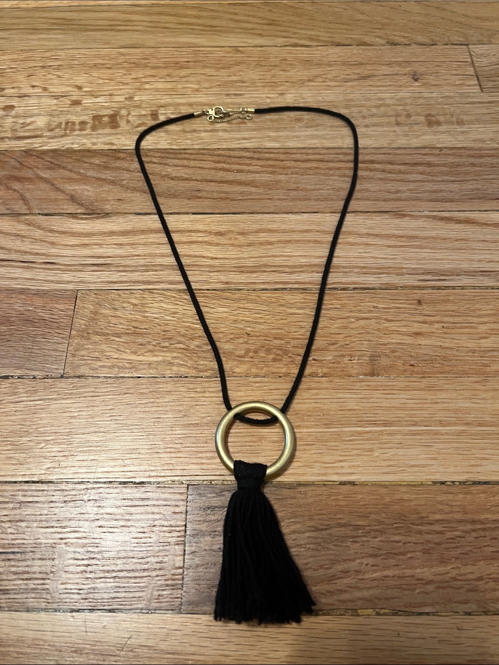 Madewell Black Tassel Necklace with Gold Ring Pendant - Picture 1 of 1